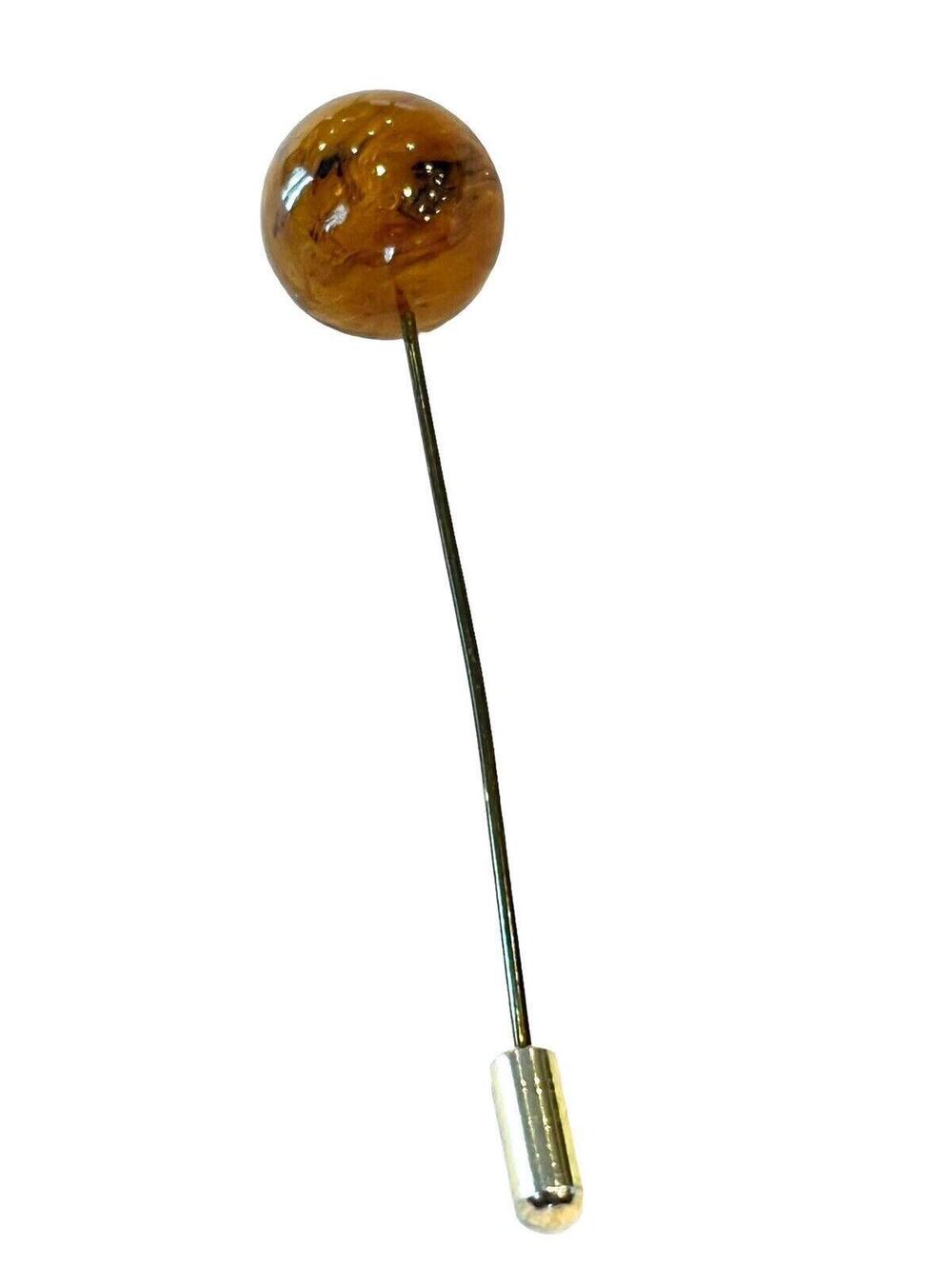 Bakelite Vintage Hat Pin Brown Marble Ball TESTED A1020